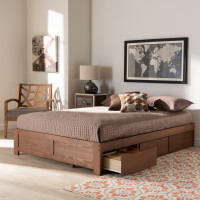 Baxton Studio MG6001-Walnut-Full Wren Modern and Contemporary Walnut Finished 3-Drawer Full Size Platform Storage Bed Frame